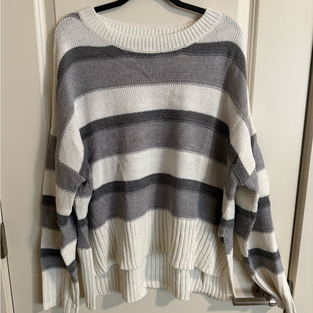 Striped Gray and White Women's Sweater
